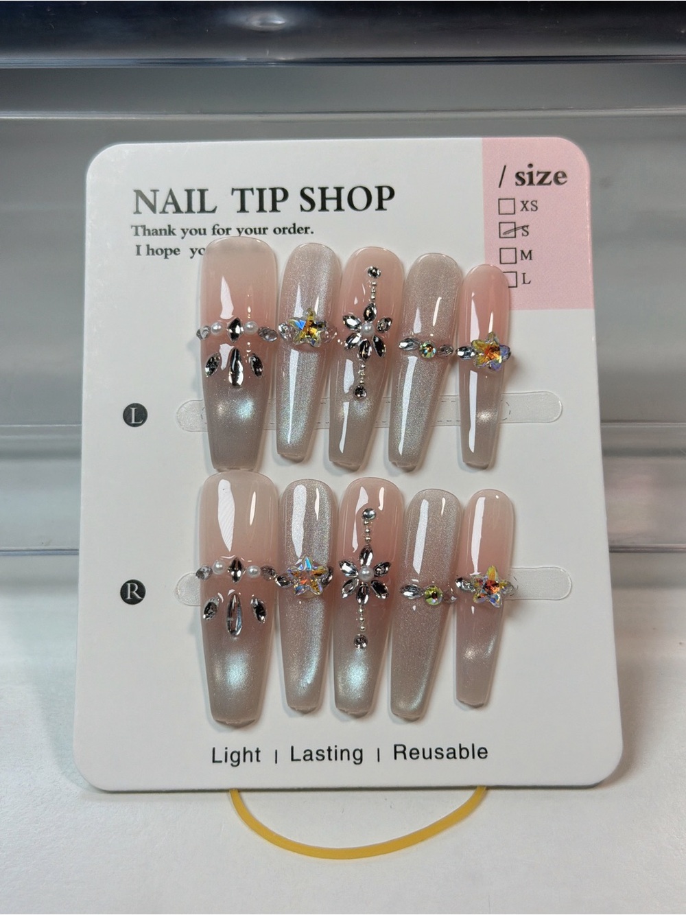 Pink and Nude Rhinestone Press-On Nail Set - Picture 4 of 5